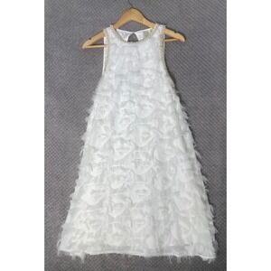 Y.A.S Dress Girls Large White Pearl Trim Faux Feather Flower Girl Formal Wedding